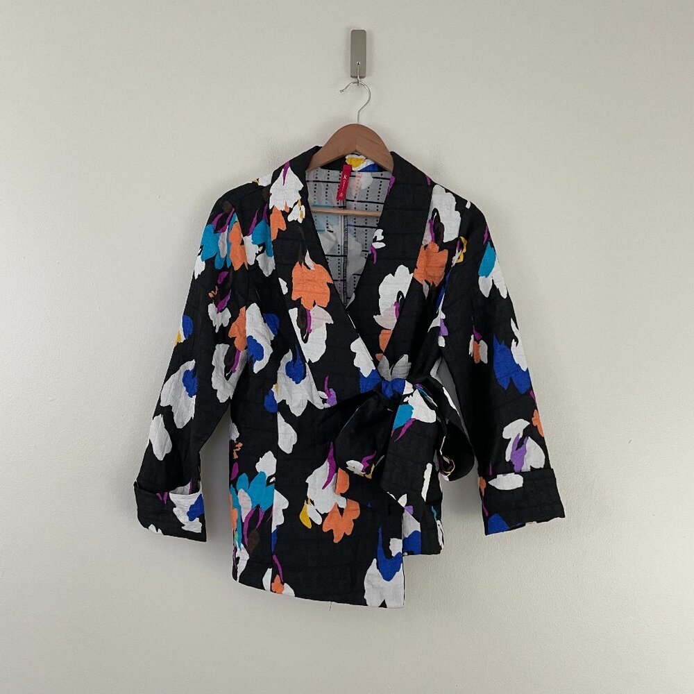 IC by Connie K Floral Asymmetrical Side Tie Jacket Size Medium